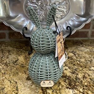 Rae Dunn Rabbit HAPPY SPRING - sage blue resin wicker - Brand new